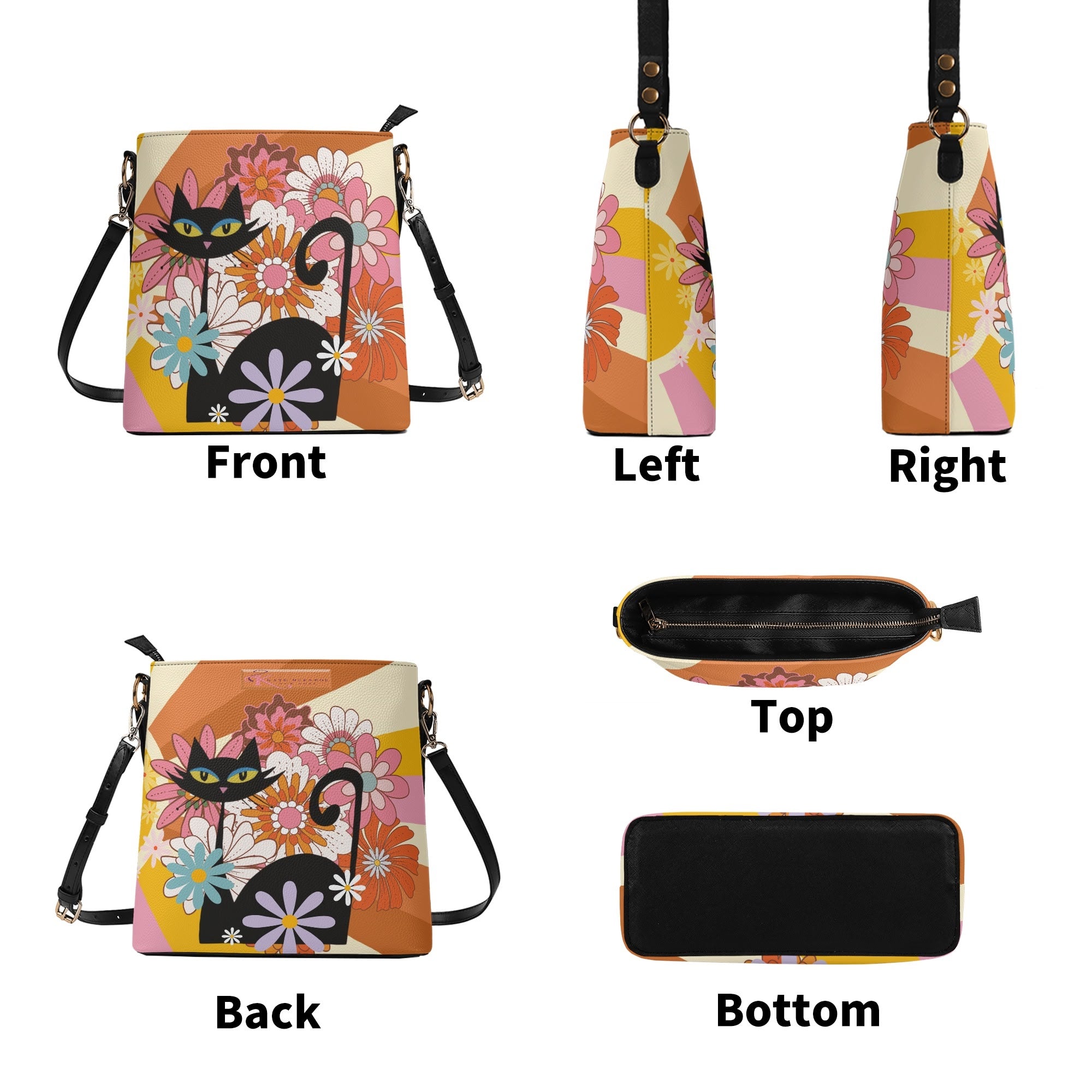 Kate McEnroe New York Groovy Atomic Cat Flower Power Handbag, Hippie Retro 60s Mod Mid Century Modern Bucket BagHandbagsN4MXG2XW - 1