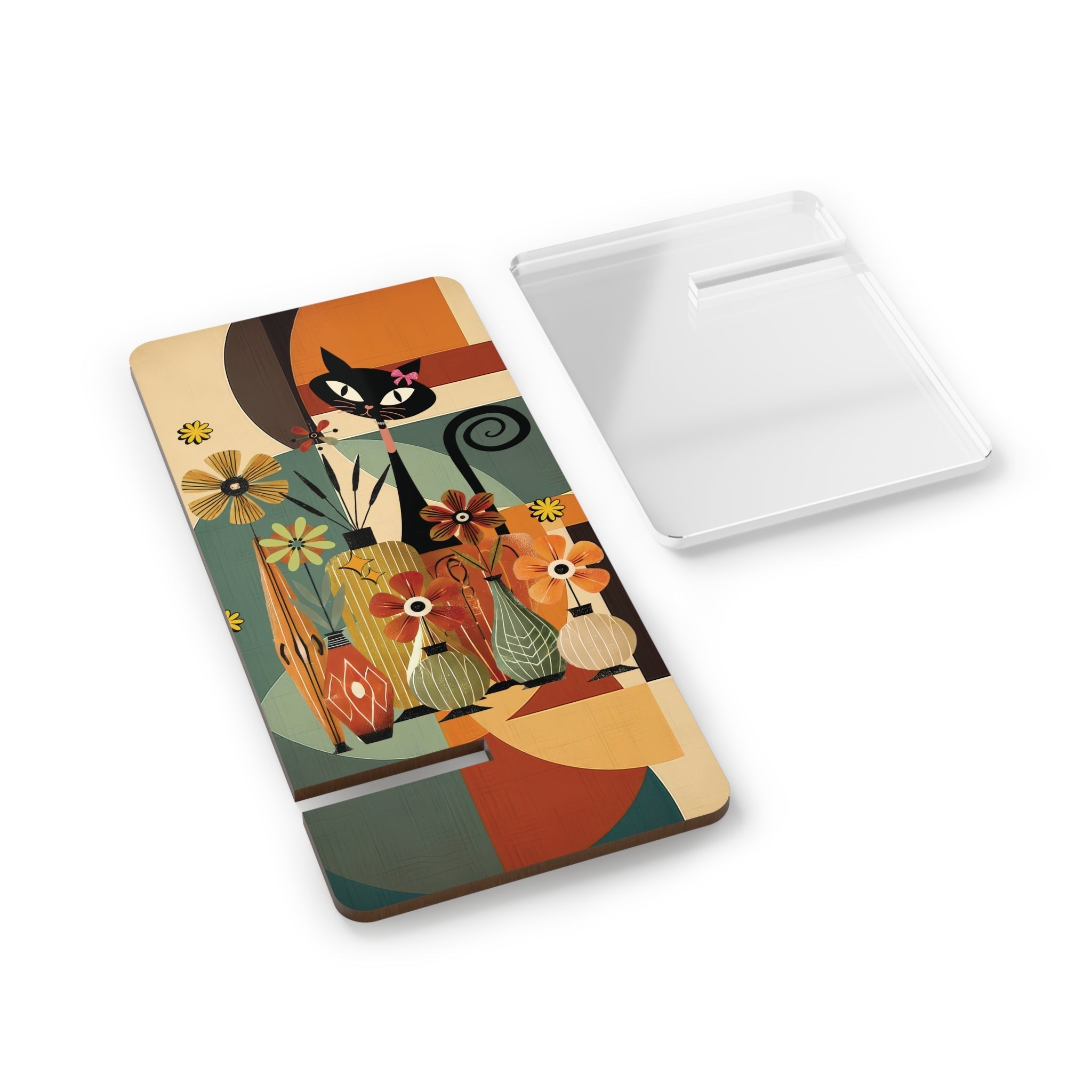 Kate McEnroe New York Groovy Atomic Cat Phone Stand, Hippie Boho Floral Smartphone Holder, Retro 60s Mod Vase MCM Desk AccessoryMobile Phone Stands16487758378105020783