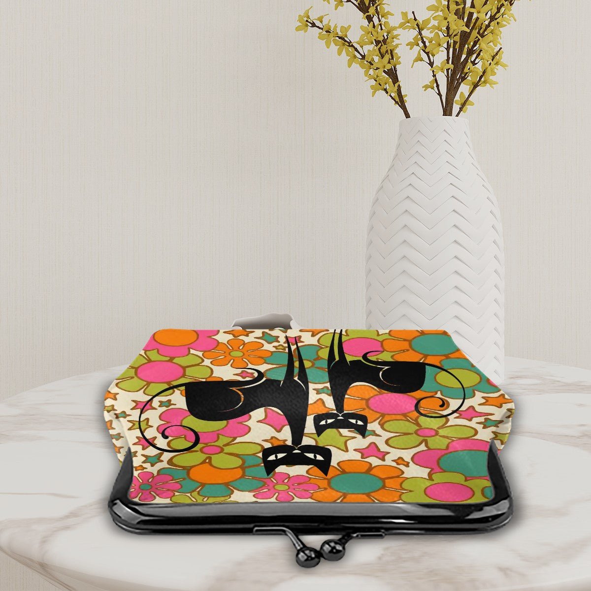 Kate McEnroe New York Groovy Atomic Cat Retro Flower Power Kiss Lock Coin Purse, MCM Change PurseCoin PurseshKU48n9ILZ