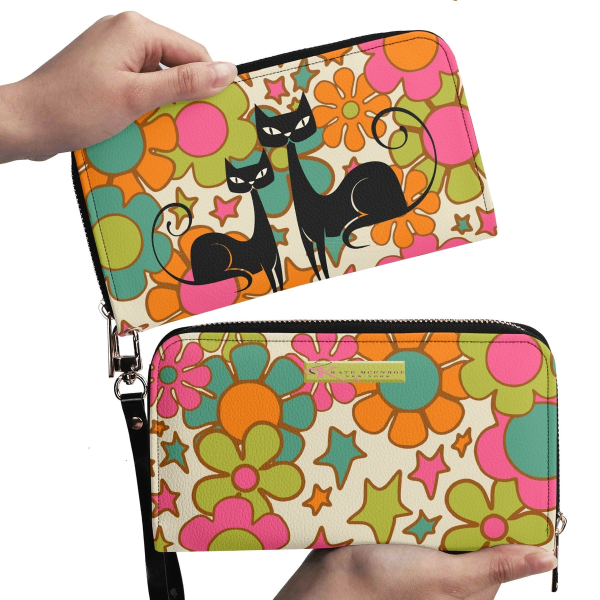 Kate McEnroe New York Groovy Atomic Cat Retro Flower Power Mid Century Modern WalletWalletsNVO60JKY-1