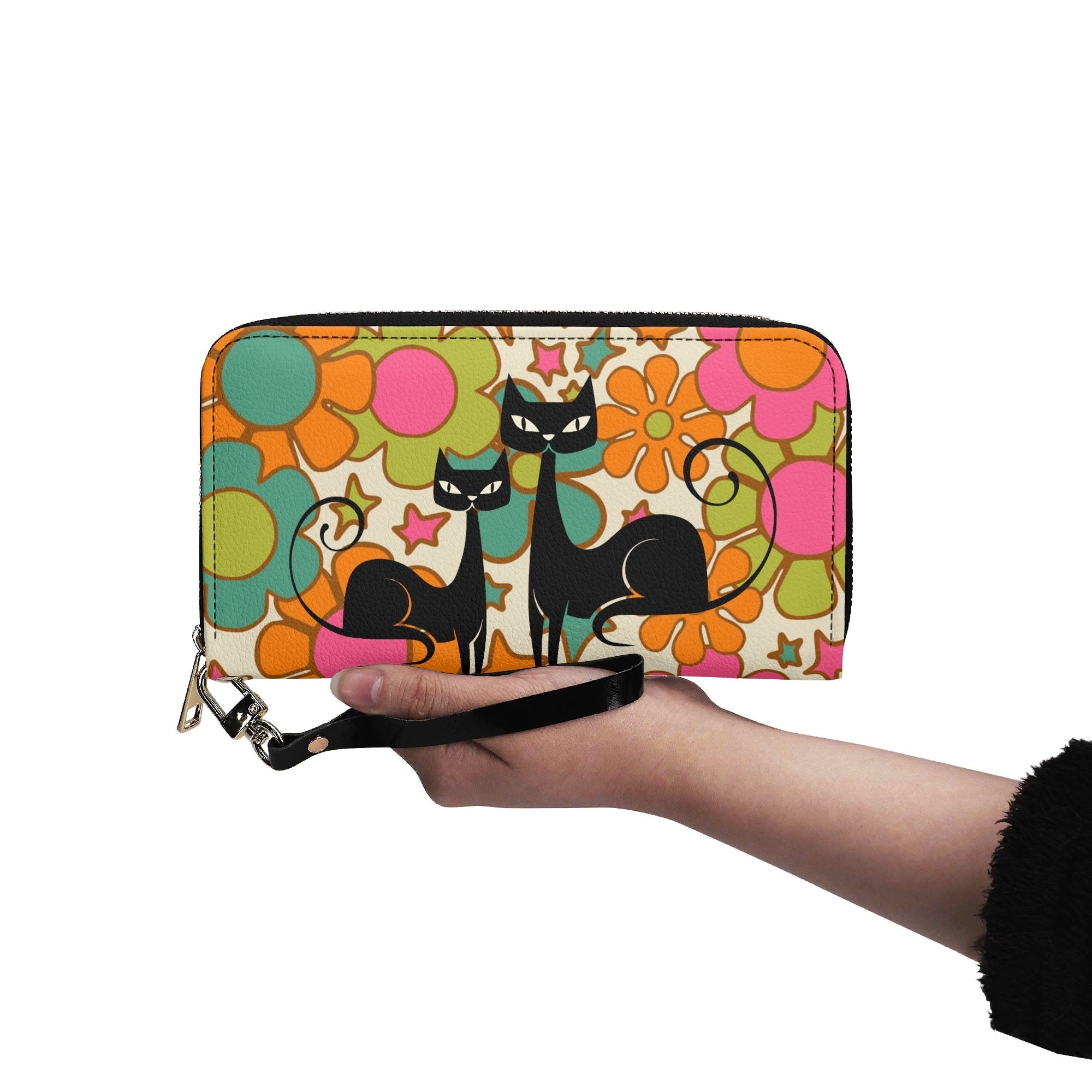 Kate McEnroe New York Groovy Atomic Cat Retro Flower Power Mid Century Modern WalletWalletsNVO60JKY-1