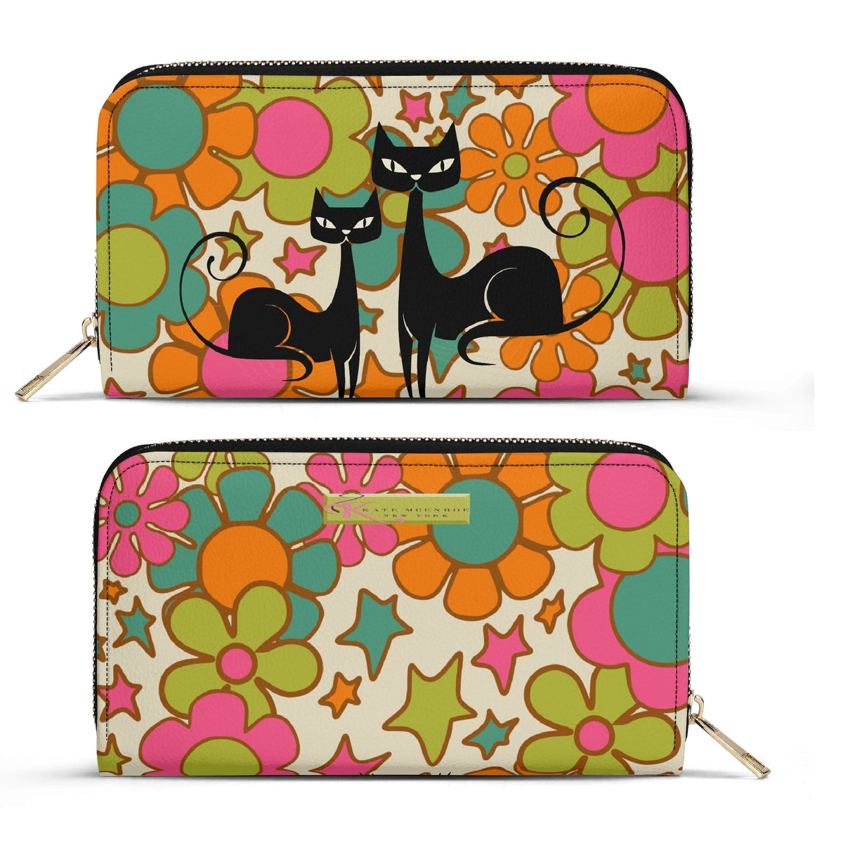 Kate McEnroe New York Groovy Atomic Cat Retro Flower Power Mid Century Modern WalletWalletsNVO60JKY-1