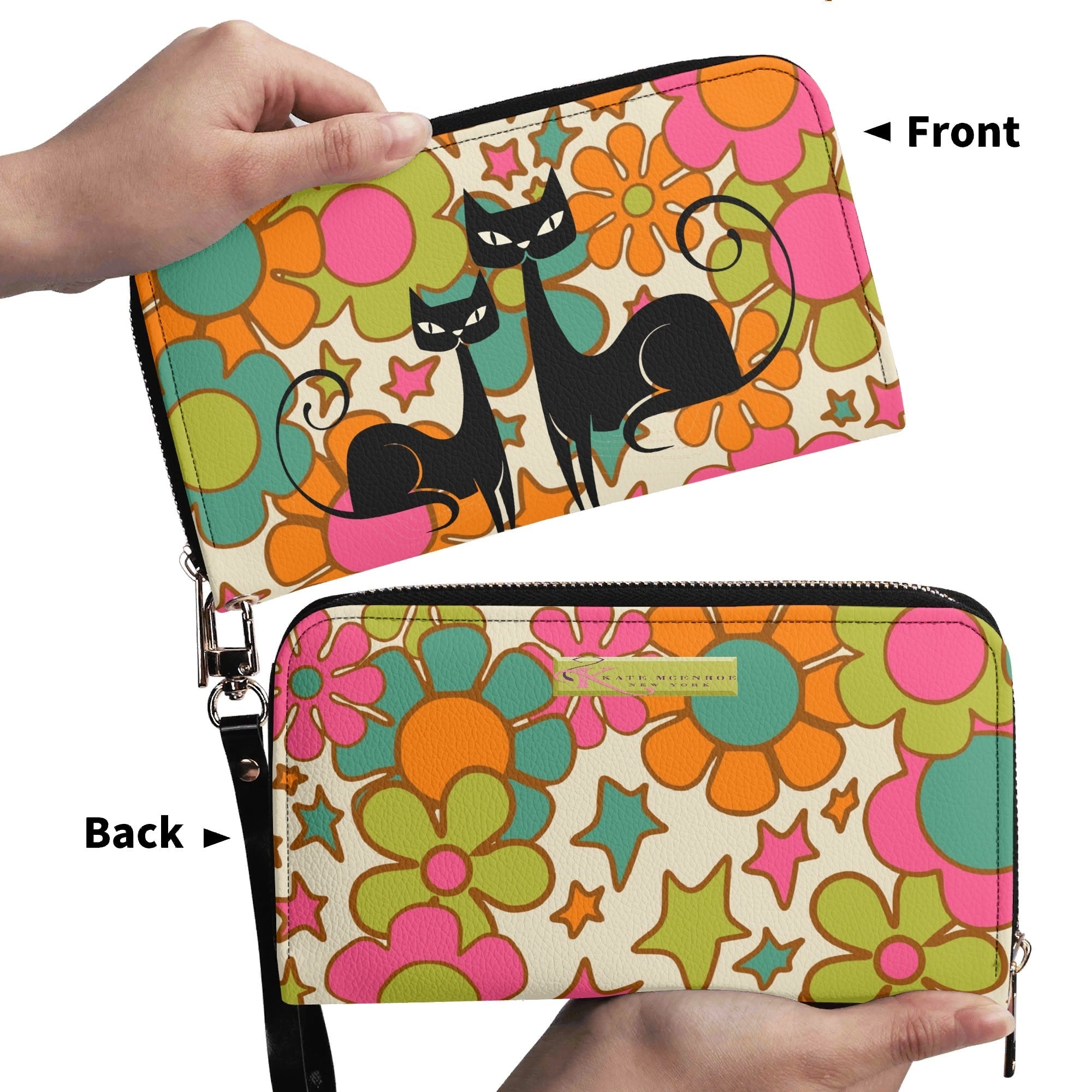 Kate McEnroe New York Groovy Atomic Cat Retro Flower Power Mid Century Modern WalletWalletsNVO60JKY-2