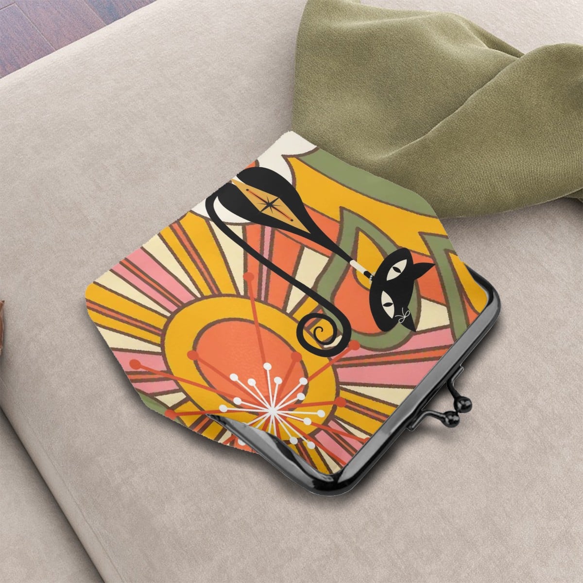 Kate McEnroe New York Groovy Atomic Cat Sunburst Kiss Lock Coin Purse, Kitschy Mid Century ModernCoin Purseswyf80KGJtc