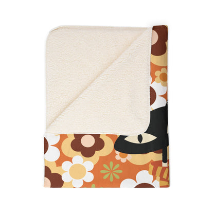 Kate McEnroe New York Groovy Atomic Kitsch Cat Fall Sherpa Fleece Blanket, Retro 70s Fall Pumpkin DecorBlankets26594521929028746950