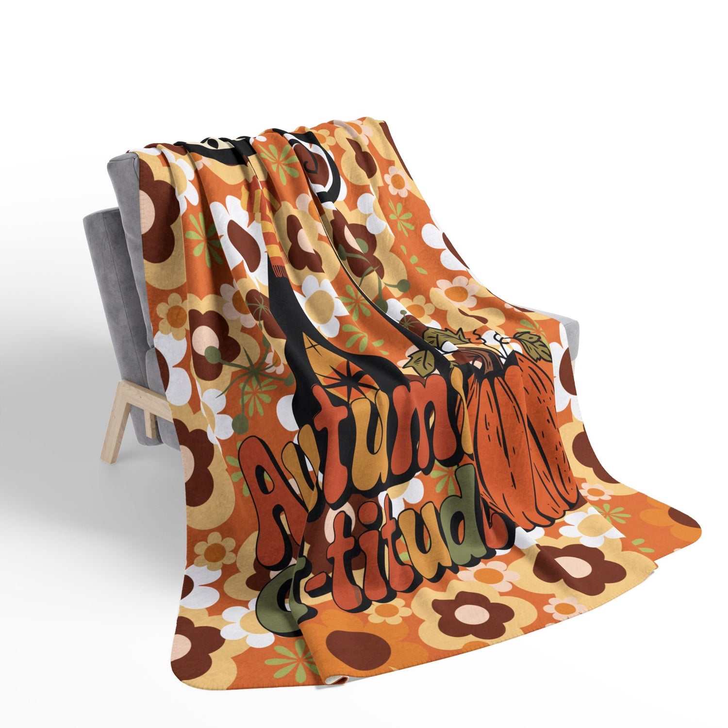 Kate McEnroe New York Groovy Atomic Kitsch Cat Fall Sherpa Fleece Blanket, Retro 70s Fall Pumpkin DecorBlankets26594521929028746950