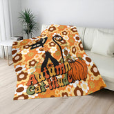 Kate McEnroe New York Groovy Atomic Kitsch Cat Fall Sherpa Fleece Blanket, Retro 70s Fall Pumpkin DecorBlankets26594521929028746950