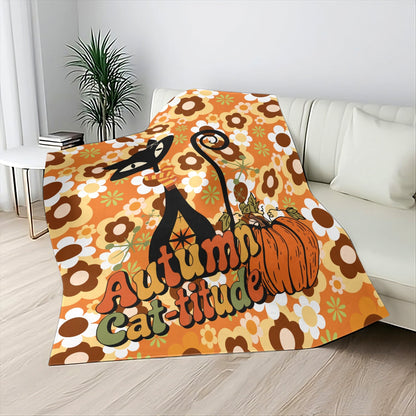 Kate McEnroe New York Groovy Atomic Kitsch Cat Fall Sherpa Fleece Blanket, Retro 70s Fall Pumpkin DecorBlankets26594521929028746950