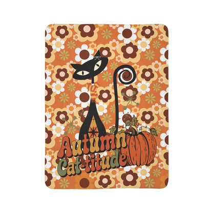 Kate McEnroe New York Groovy Atomic Kitsch Cat Fall Sherpa Fleece Blanket, Retro 70s Fall Pumpkin DecorBlankets26594521929028746950