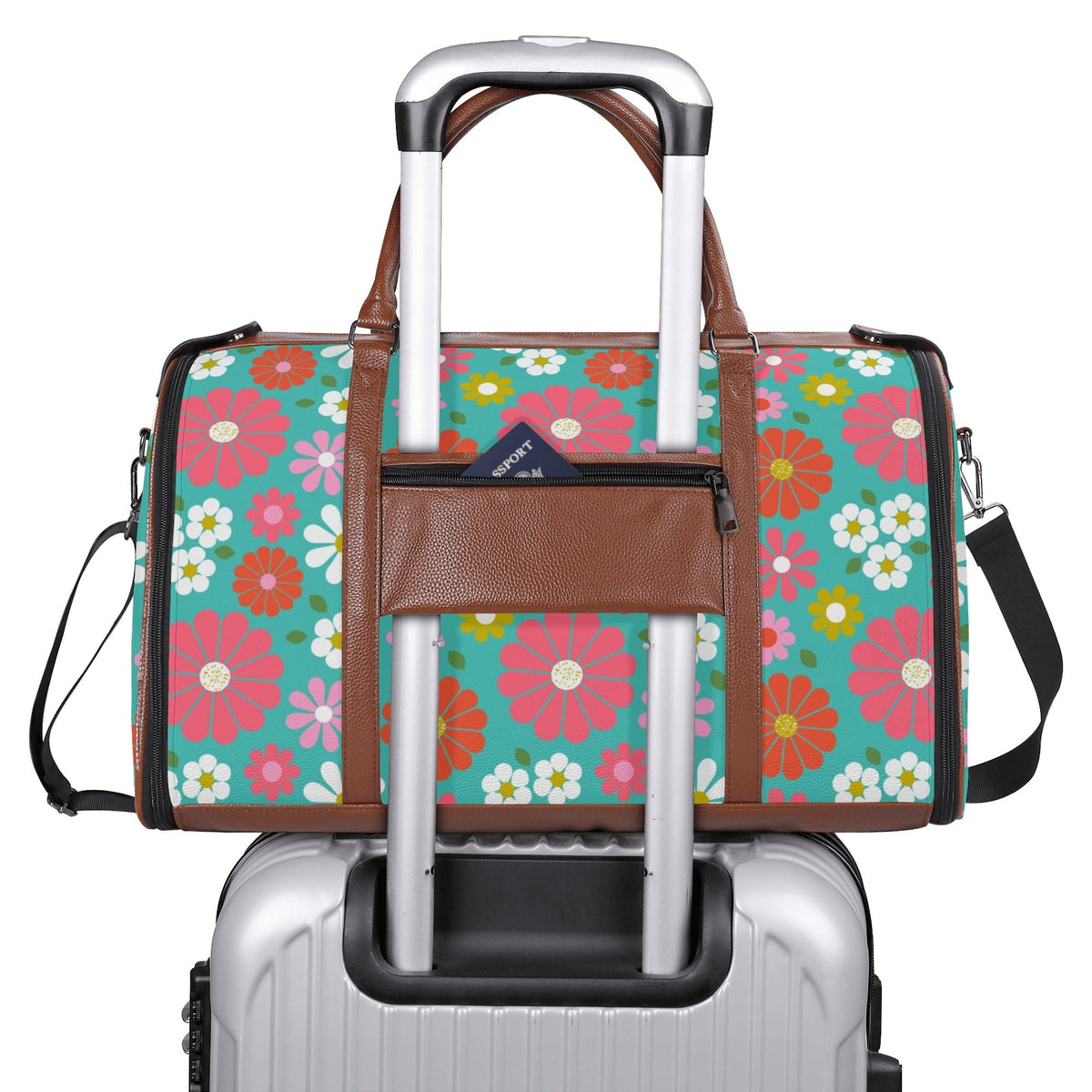 Kate McEnroe New York Groovy Daisy 70s Flower Power Duffel Bag, Retro Hippie Travel WeekenderDuffel BagsN4MEM5VW - 1