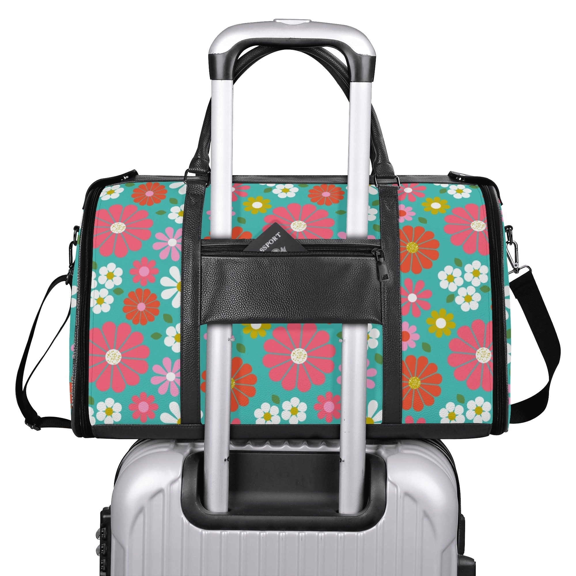 Kate McEnroe New York Groovy Daisy 70s Flower Power Duffel Bag, Retro Hippie Travel WeekenderDuffel BagsN4MEM5VW - 2