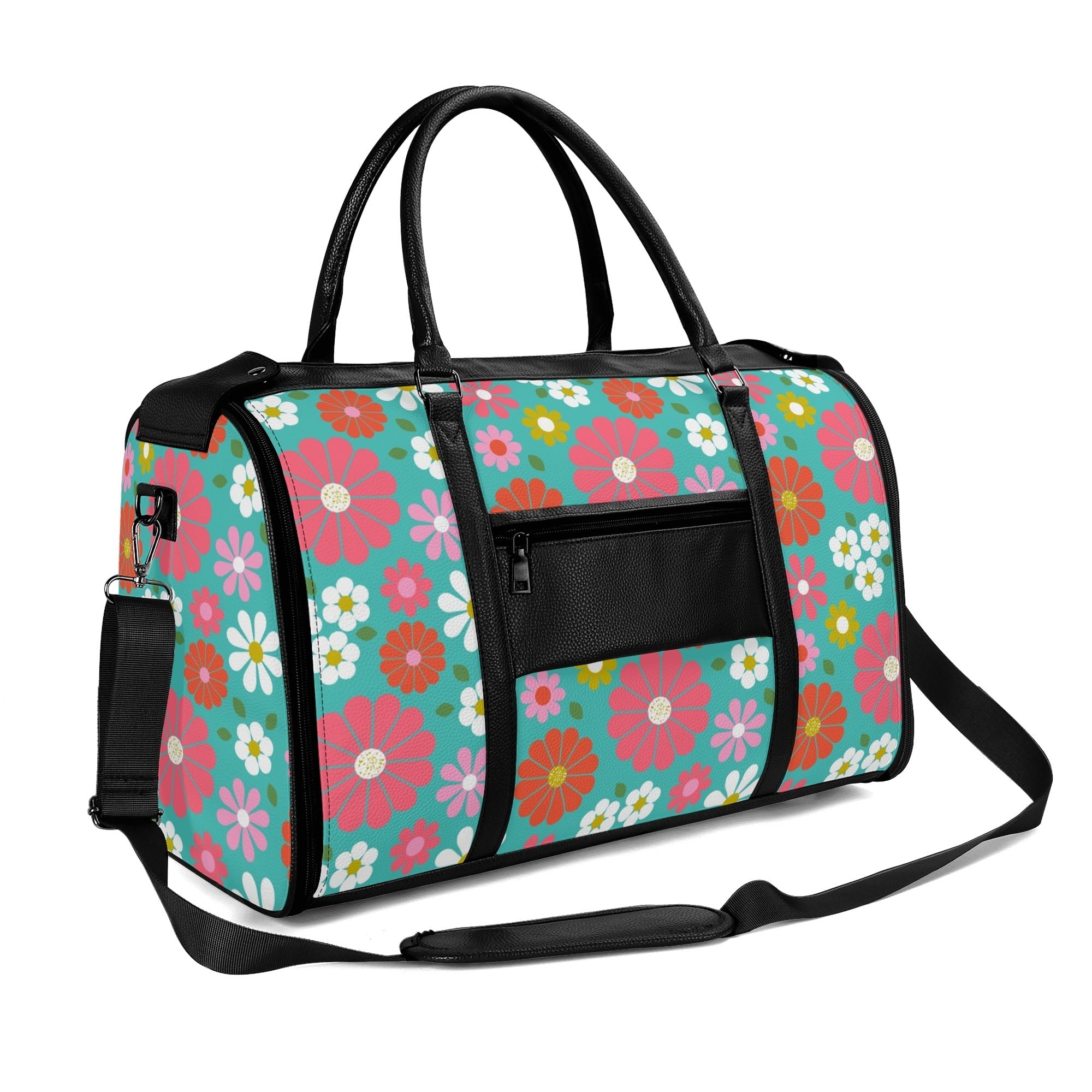 Kate McEnroe New York Groovy Daisy 70s Flower Power Duffel Bag, Retro Hippie Travel WeekenderDuffel BagsN4MEM5VW - 2