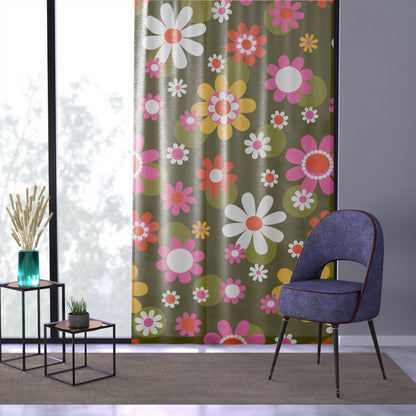 Kate McEnroe New York Groovy Daisy Flower Power Sheer Curtains, Retro Mid Mod Window PanelsWindow Curtains19084192460652281869