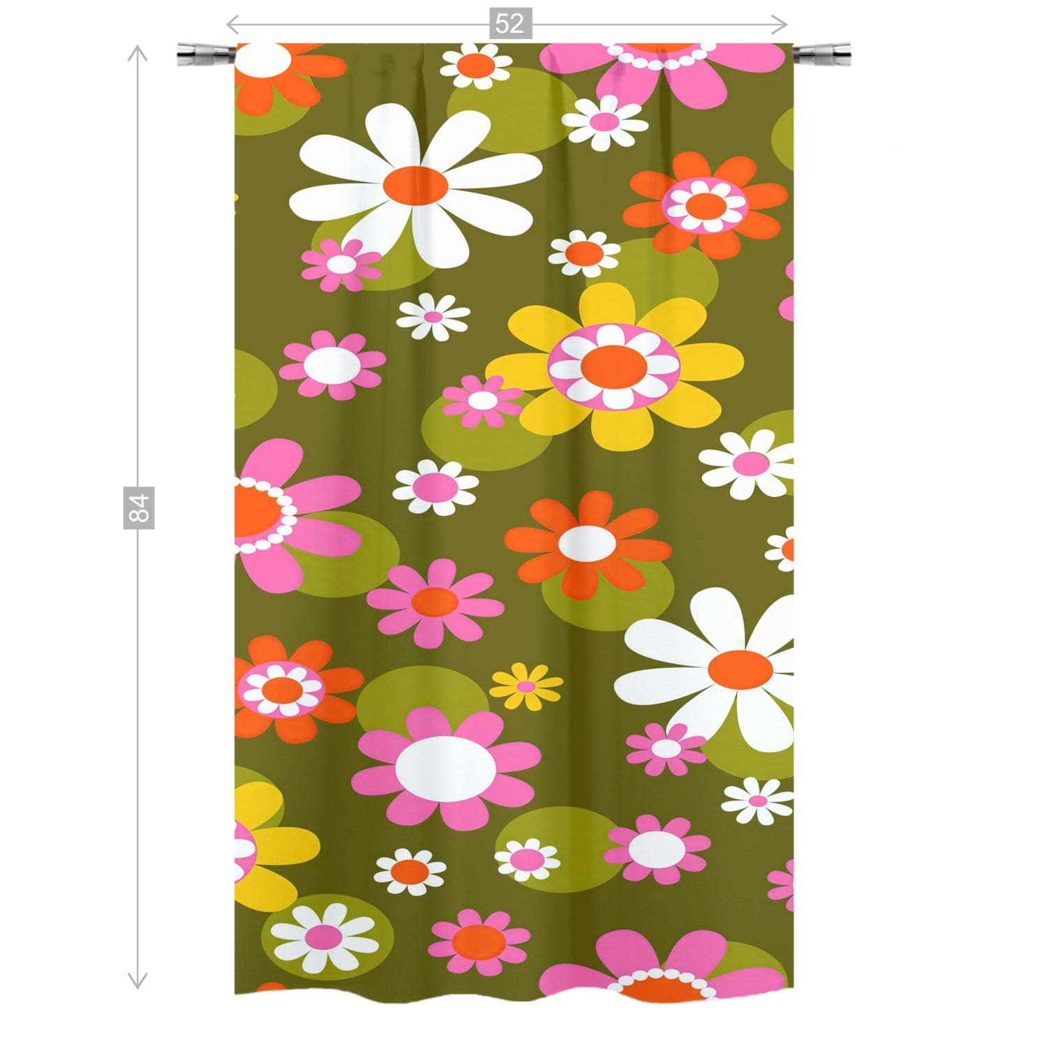 Kate McEnroe New York Groovy Daisy Flower Power Window Curtains, Retro Hippie Mid Mod Floral Curtain Panels, 70s MCM Living Room, Bedroom Window DecorWindow Curtains89093