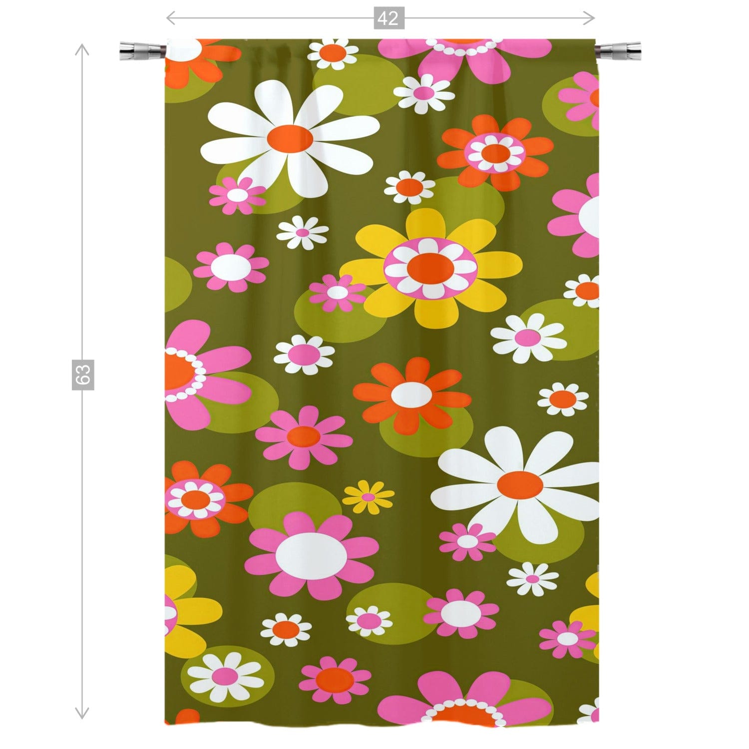 Kate McEnroe New York Groovy Daisy Flower Power Window Curtains, Retro Hippie Mid Mod Floral Curtain Panels, 70s MCM Living Room, Bedroom Window DecorWindow Curtains89093