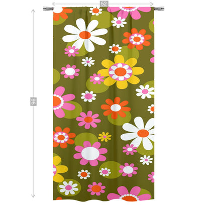 Kate McEnroe New York Groovy Daisy Flower Power Window Curtains, Retro Hippie Mid Mod Floral Curtain Panels, 70s MCM Living Room, Bedroom Window DecorWindow Curtains89093