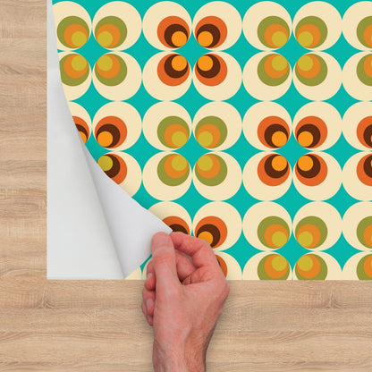 Kate McEnroe New York Groovy Daisy Peel and Stick Wallpaper, 70s Retro Mid Century Modern Wall Decor in Burnt Orange, Aqua, Lime Green, BeigeWallpaper75683