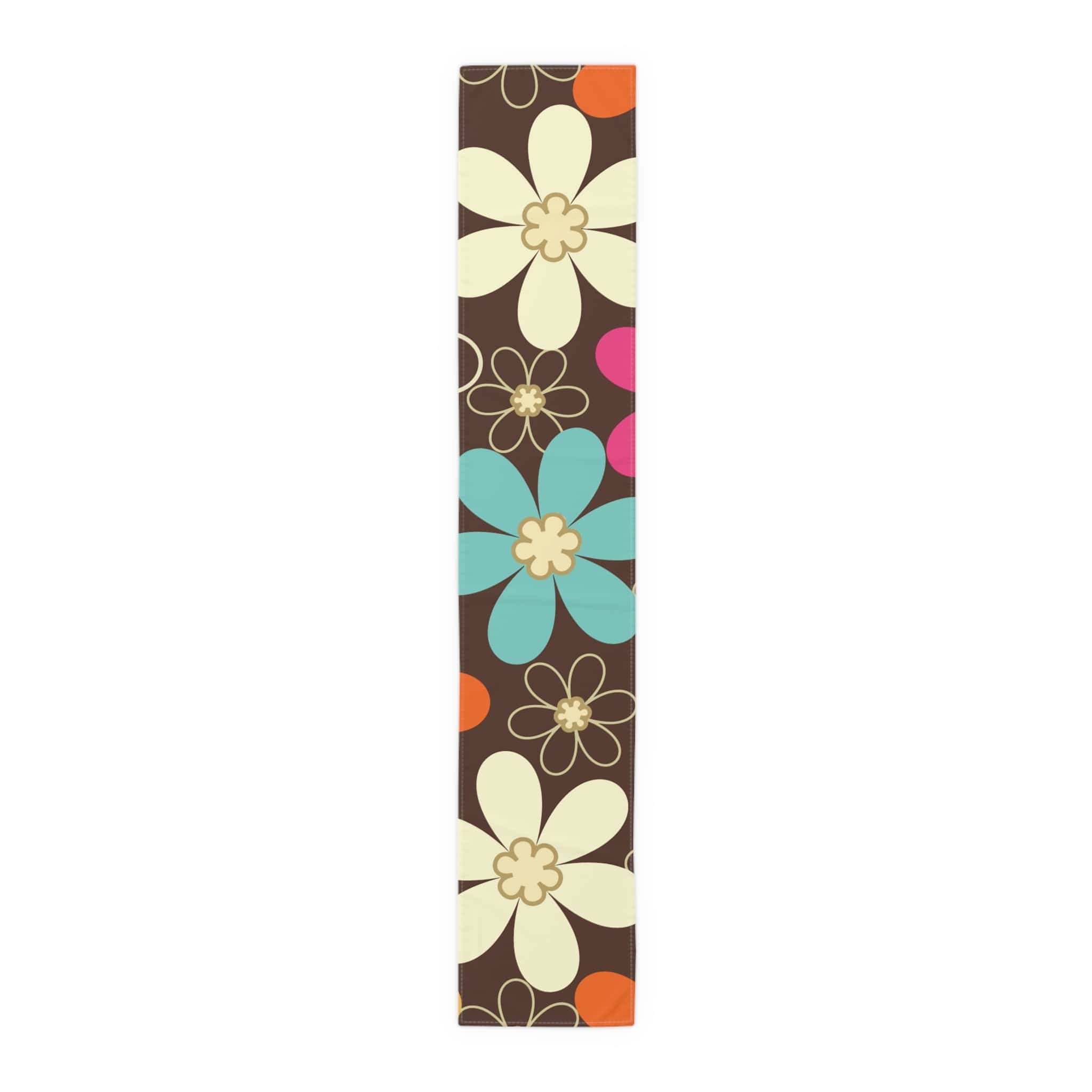 Printify Groovy Floral Mid Century Modern Floral Table Runner, Retro 70s Flower Power Dining Decor Home Decor