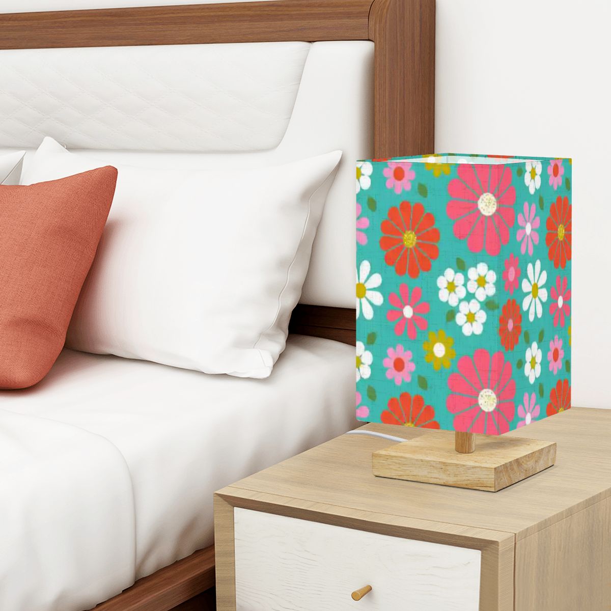 Kate McEnroe New York Groovy Floral Mid Century Modern Table Lamp, Retro 60s Teal Pink Desk Light, MCM Kitsch Room AccentTable LampsBZyFblQ7R3