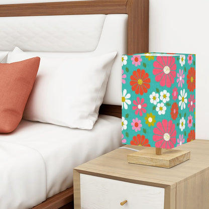 Kate McEnroe New York Groovy Floral Mid Century Modern Table Lamp, Retro 60s Teal Pink Desk Light, MCM Kitsch Room AccentTable LampsBZyFblQ7R3
