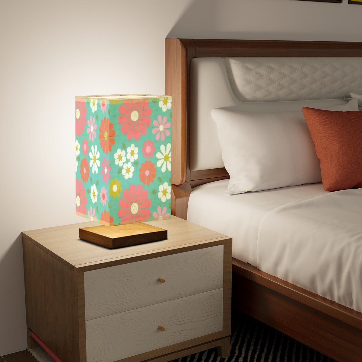Kate McEnroe New York Groovy Floral Mid Century Modern Table Lamp, Retro 60s Teal Pink Desk Light, MCM Kitsch Room AccentTable LampsBZyFblQ7R3