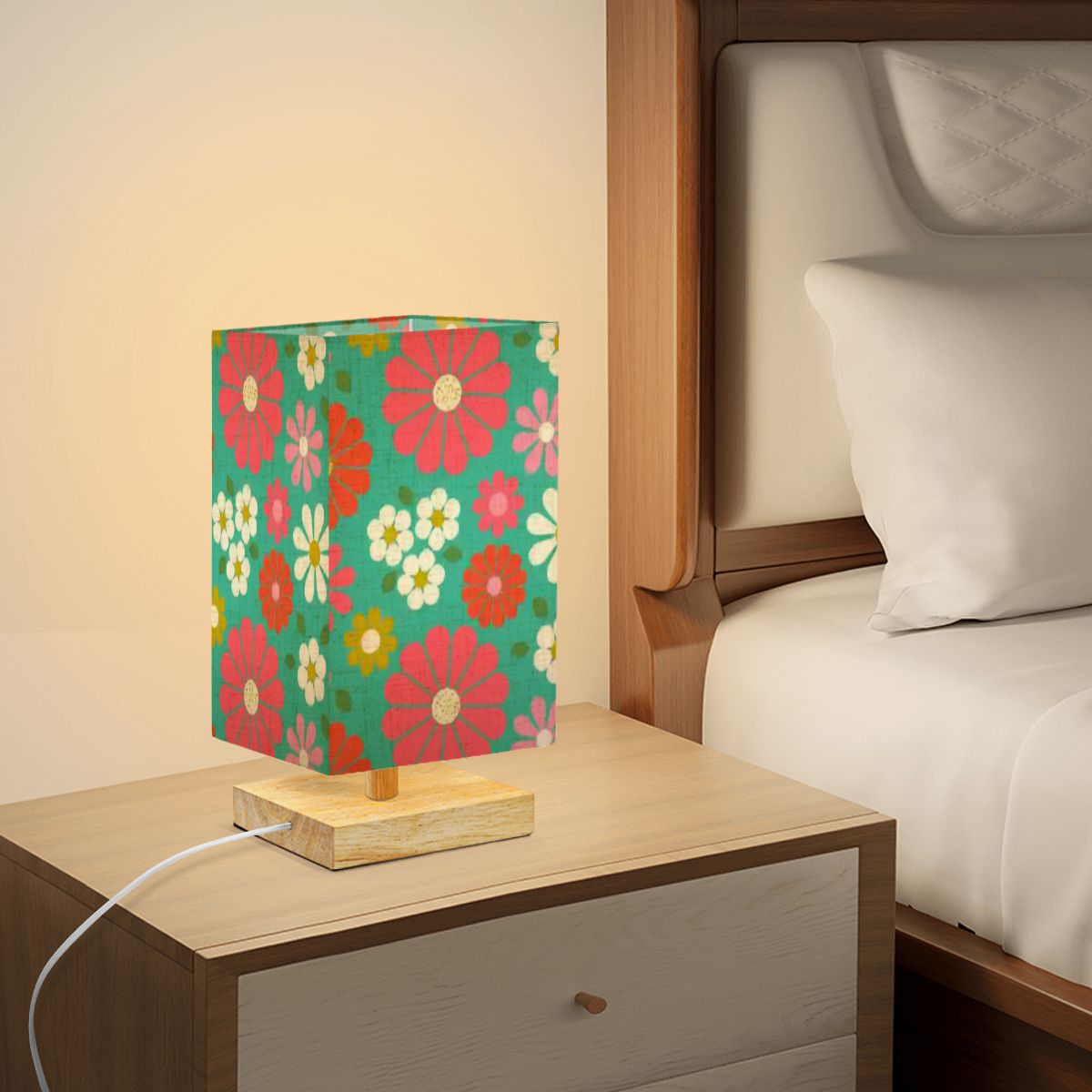 Kate McEnroe New York Groovy Floral Mid Century Modern Table Lamp, Retro 60s Teal Pink Desk Light, MCM Kitsch Room AccentTable LampsBZyFblQ7R3