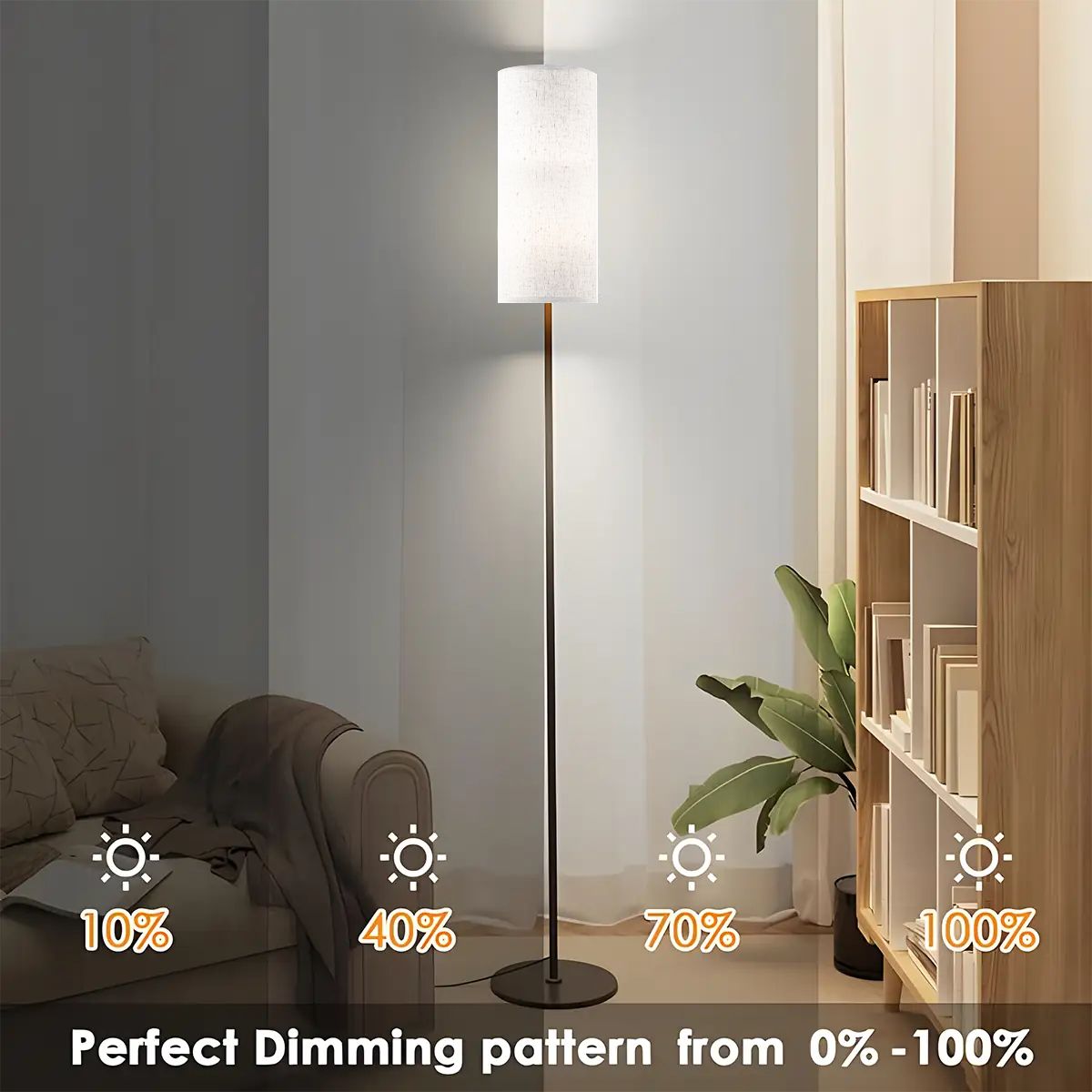 Minimalist White Linen Floor Lamp, Tall Slim Modern Lighting for