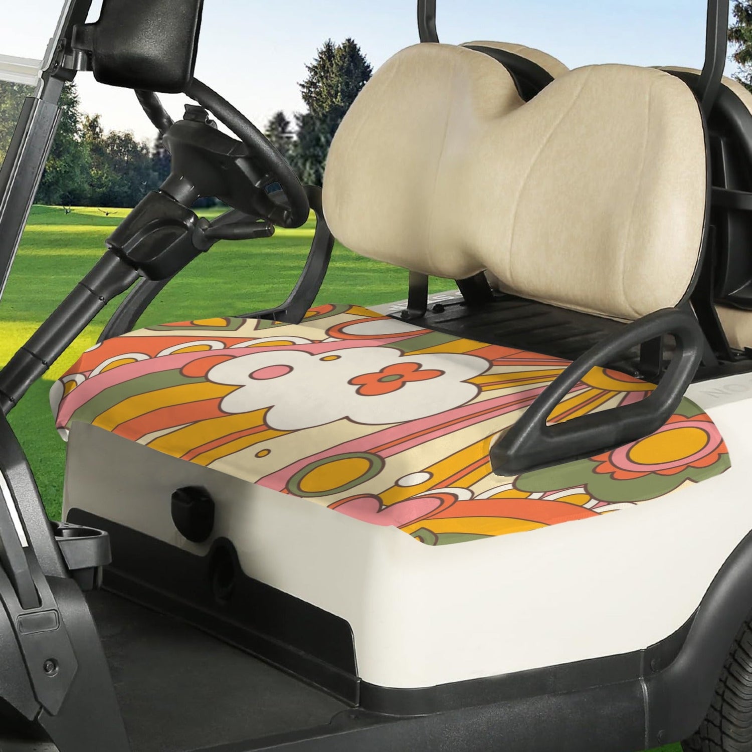 Kate McEnroe New York Groovy Flower Power 1970s Retro Golf Cart Seat CoverGolf Cart Seat CoversD3242357