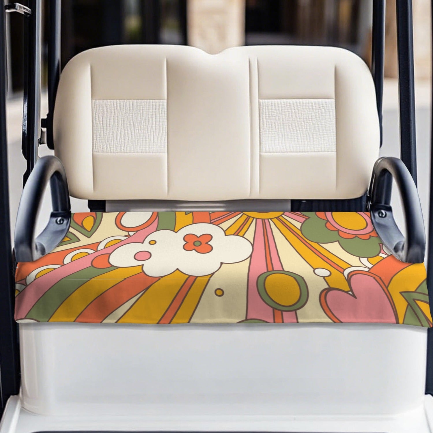 Kate McEnroe New York Groovy Flower Power 1970s Retro Golf Cart Seat CoverGolf Cart Seat CoversD3242357