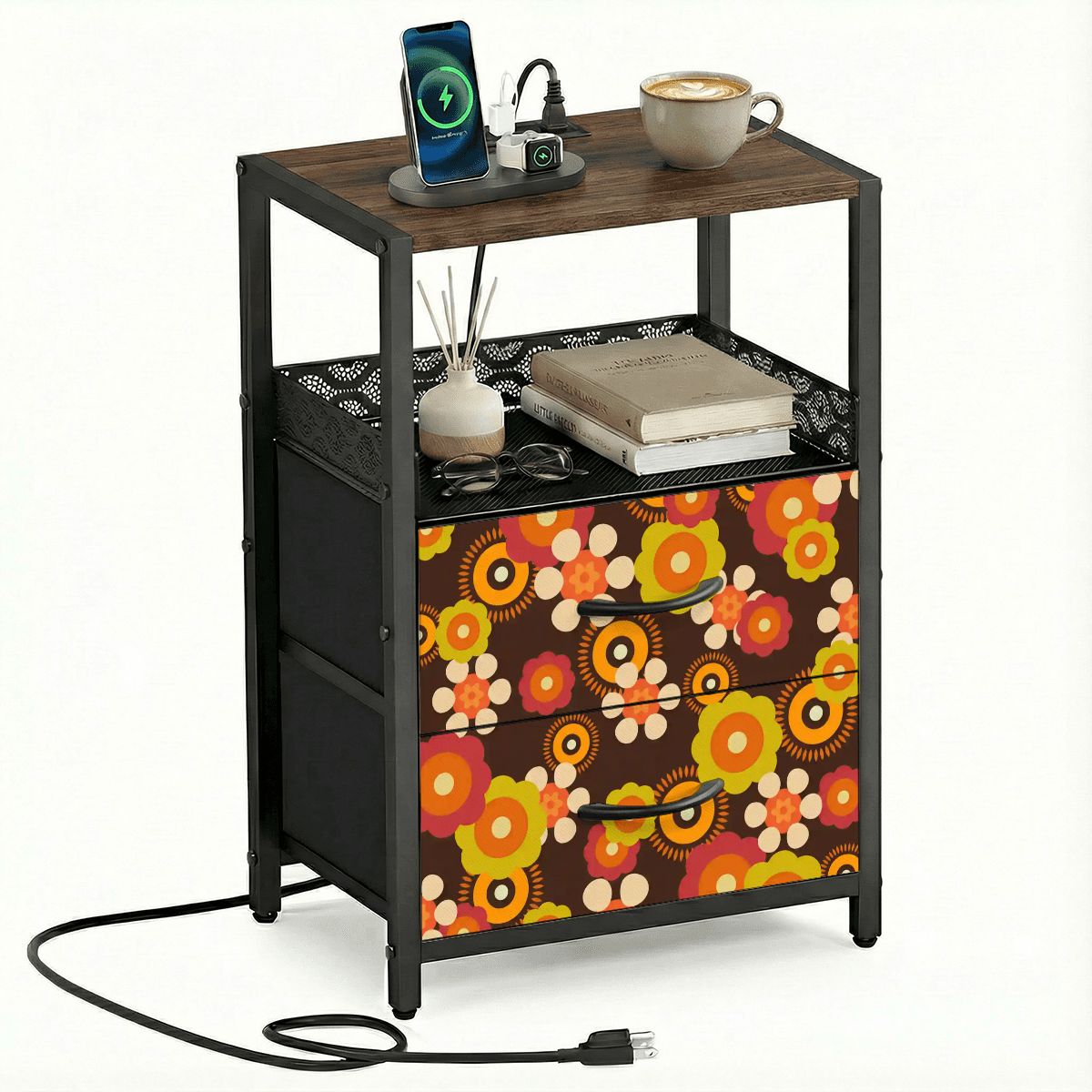 Kate McEnroe New York Groovy Flower Power 60s Mid Century 2 Drawer Charging NightstandNightStands3RxTqWw1fI