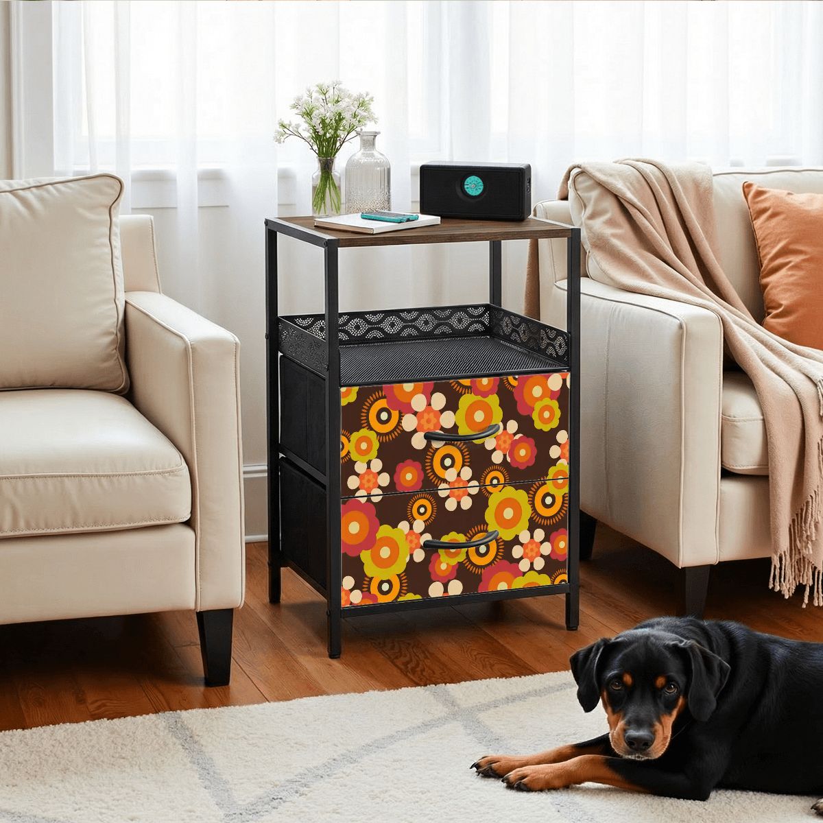 Kate McEnroe New York Groovy Flower Power 60s Mid Century 2 Drawer Charging NightstandNightStands3RxTqWw1fI