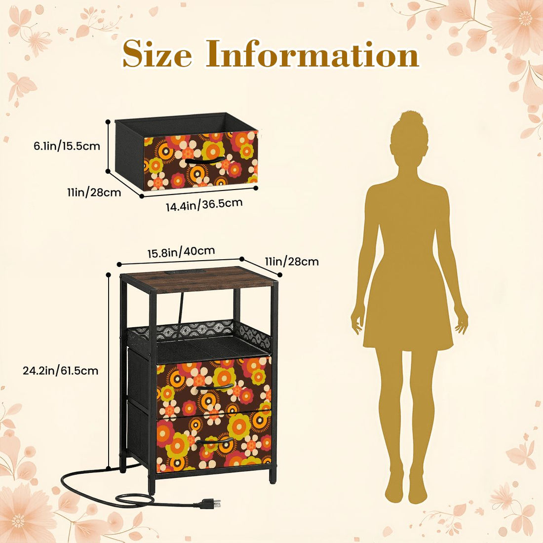 Kate McEnroe New York Groovy Flower Power 60s Mid Century 2 Drawer Charging NightstandNightStands3RxTqWw1fI