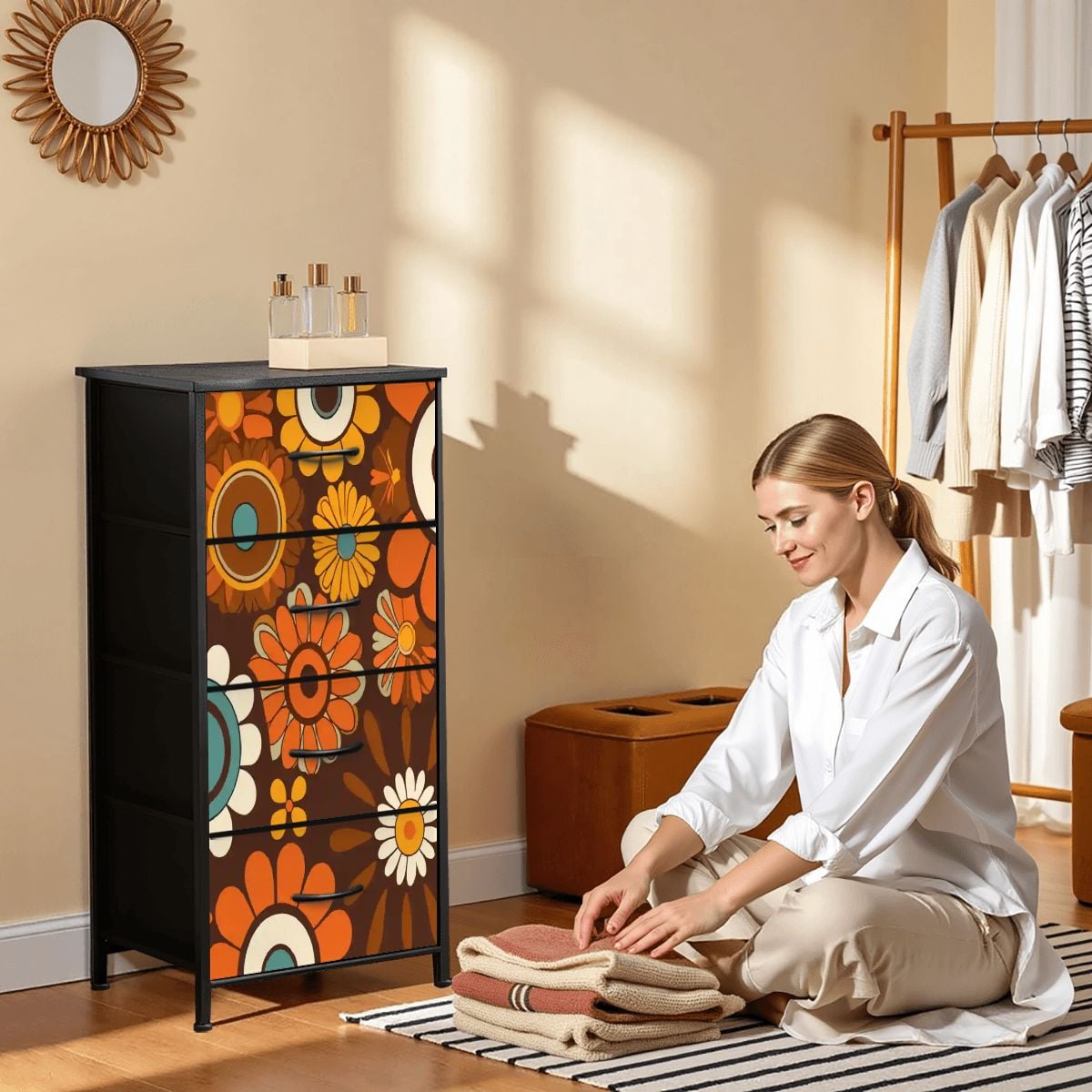 Kate McEnroe New York Groovy Flower Power 70s Hippie 4 Drawer Dresser Retro Boho Storage CabinetDressersaYZ5i0Os21