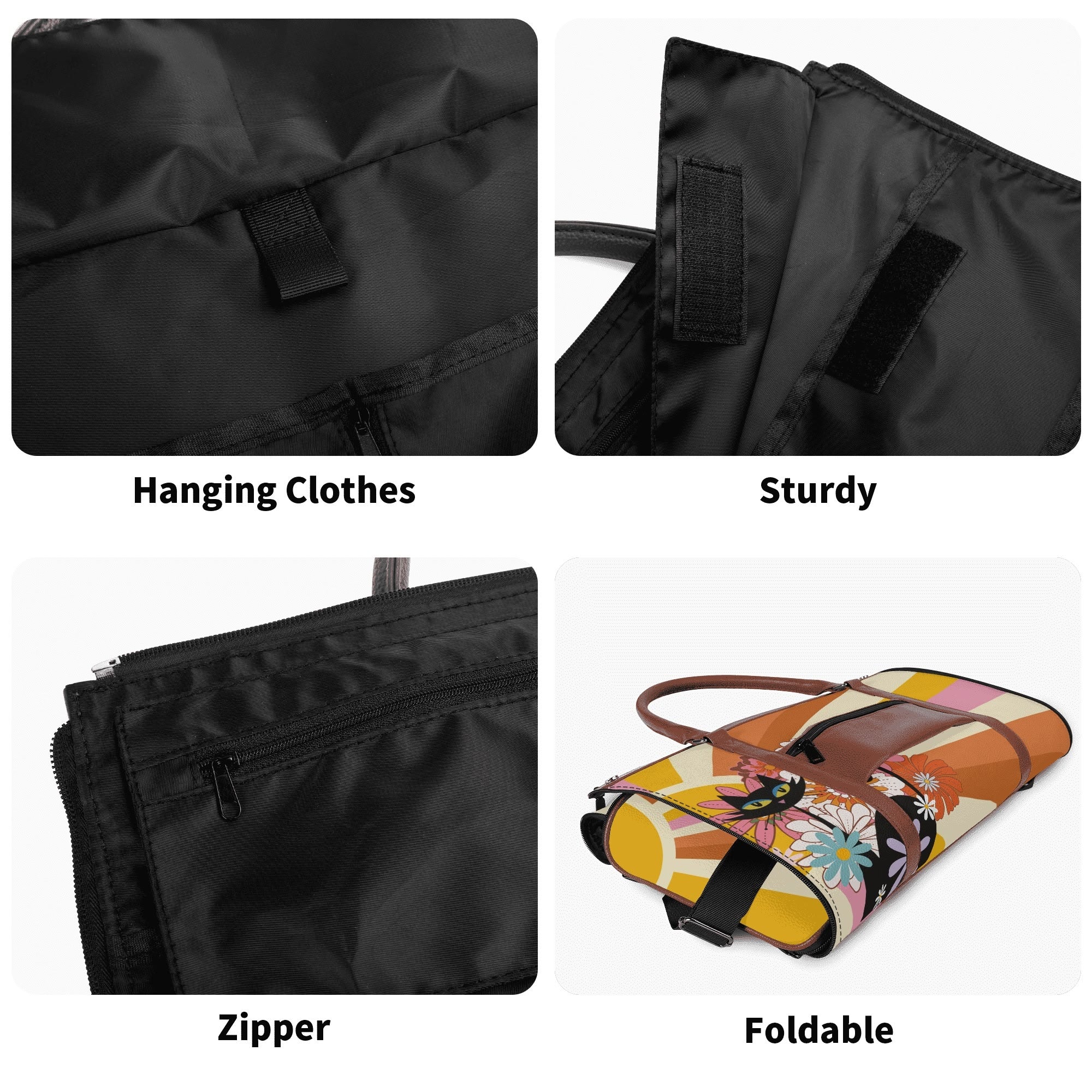 Kate McEnroe New York Groovy Flower Power Atomic Cat Duffel Bag, 70s Hippie Retro Mod Floral Travel WeekenderDuffel BagsN67Q73PW - 1