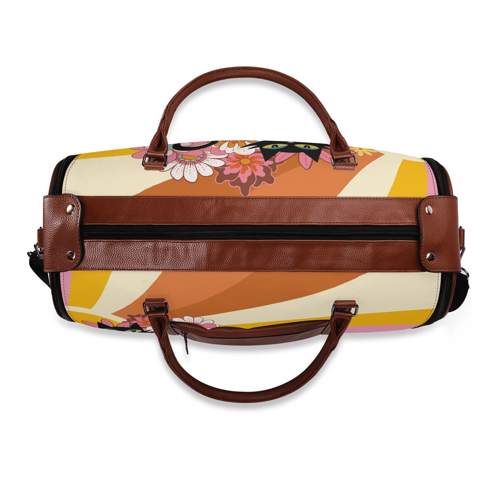 Kate McEnroe New York Groovy Flower Power Atomic Cat Duffel Bag, 70s Hippie Retro Mod Floral Travel WeekenderDuffel BagsN67Q73PW - 1