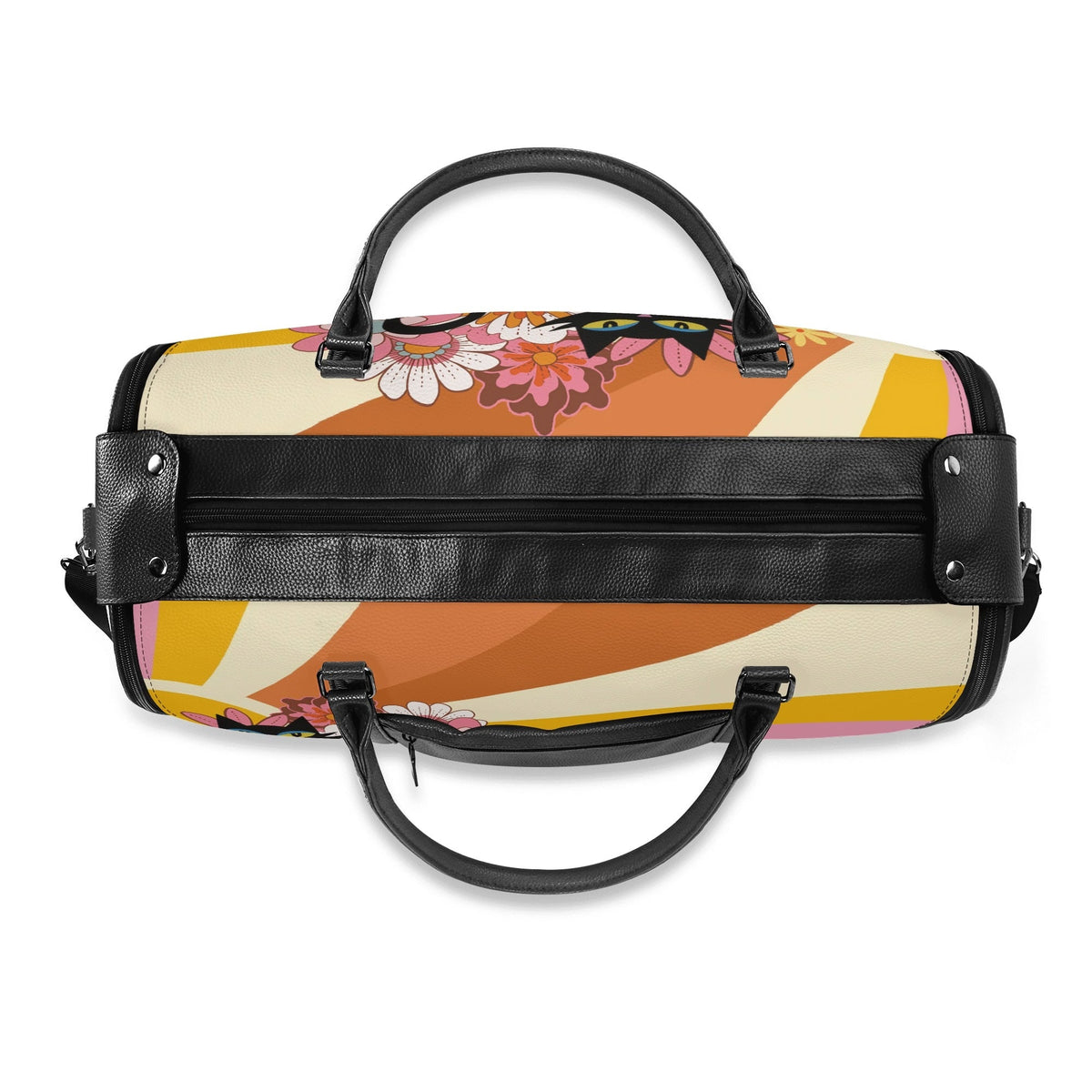 Kate McEnroe New York Groovy Flower Power Atomic Cat Duffel Bag, 70s Hippie Retro Mod Floral Travel WeekenderDuffel BagsN67Q73PW - 2