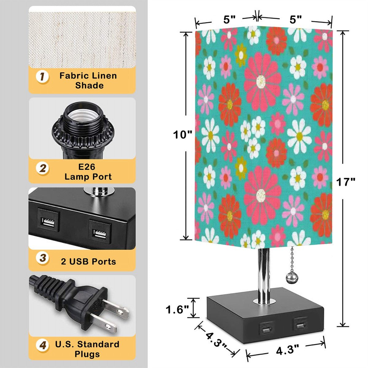 Kate McEnroe New York Groovy Flower Power Desk Lamp, Retro Mid Century Modern Table Light, 60s Mod Floral Room AccentDesk LampsI72XZ51ezt