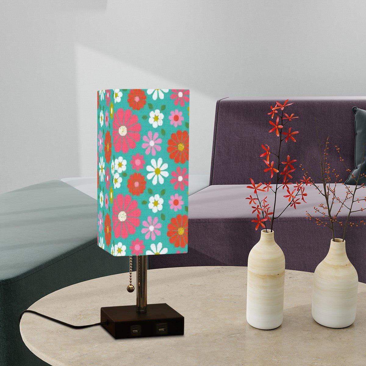 Kate McEnroe New York Groovy Flower Power Desk Lamp, Retro Mid Century Modern Table Light, 60s Mod Floral Room AccentDesk LampsI72XZ51ezt