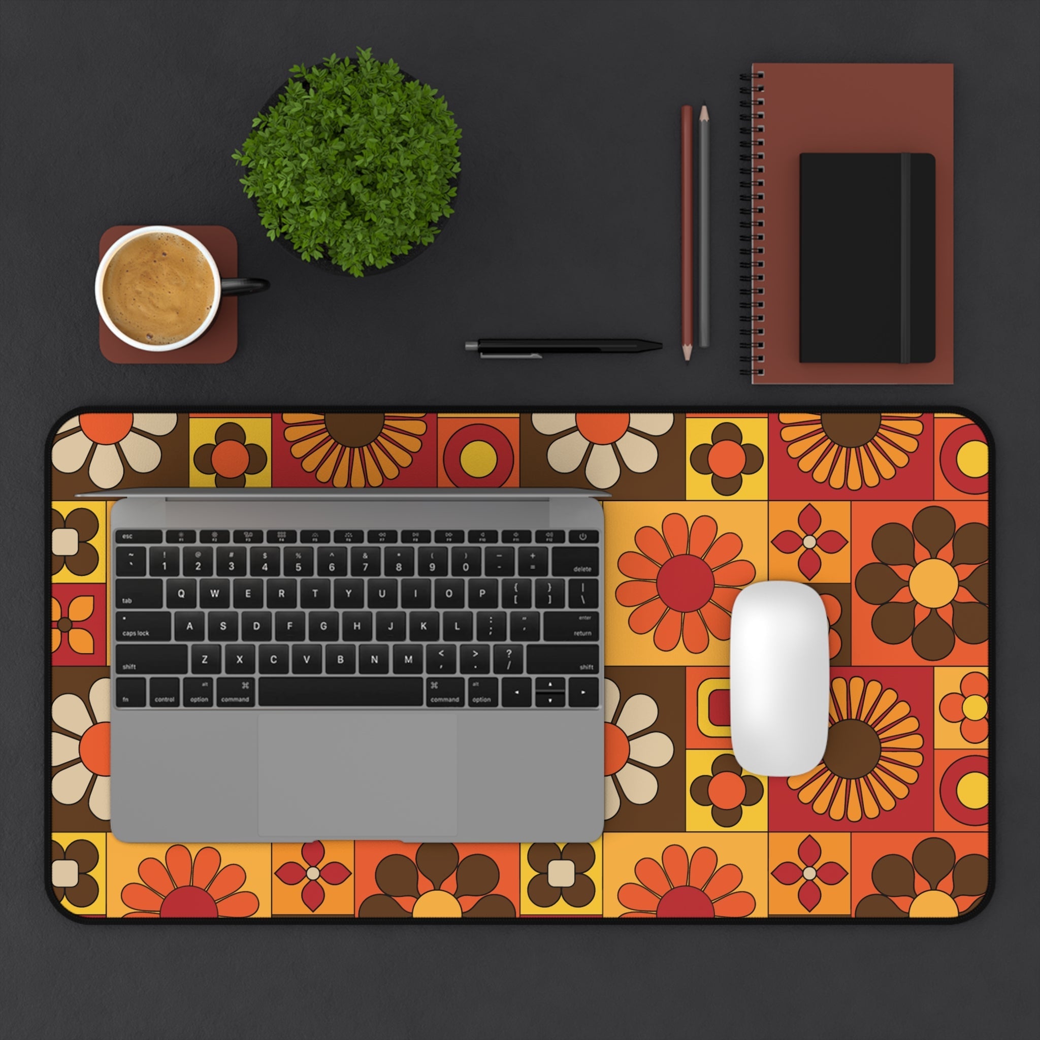 Kate McEnroe New York Groovy Flower Power Desk Mat, Retro 70s Mod Office, Mid Century Modern Floral Computer MatDesk Mats97668997538122450598