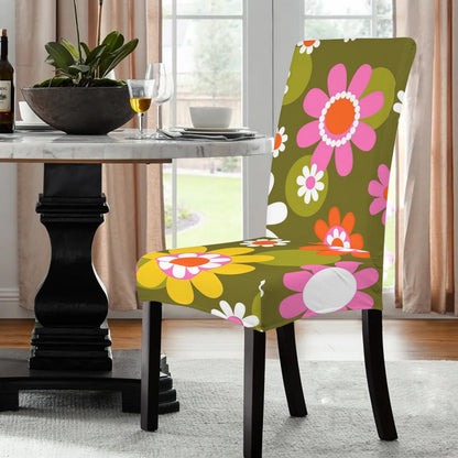 Kate McEnroe New York Groovy Flower Power Dining Chair Slipcover, Retro 70s Floral CoverChair SlipcoversD3321927