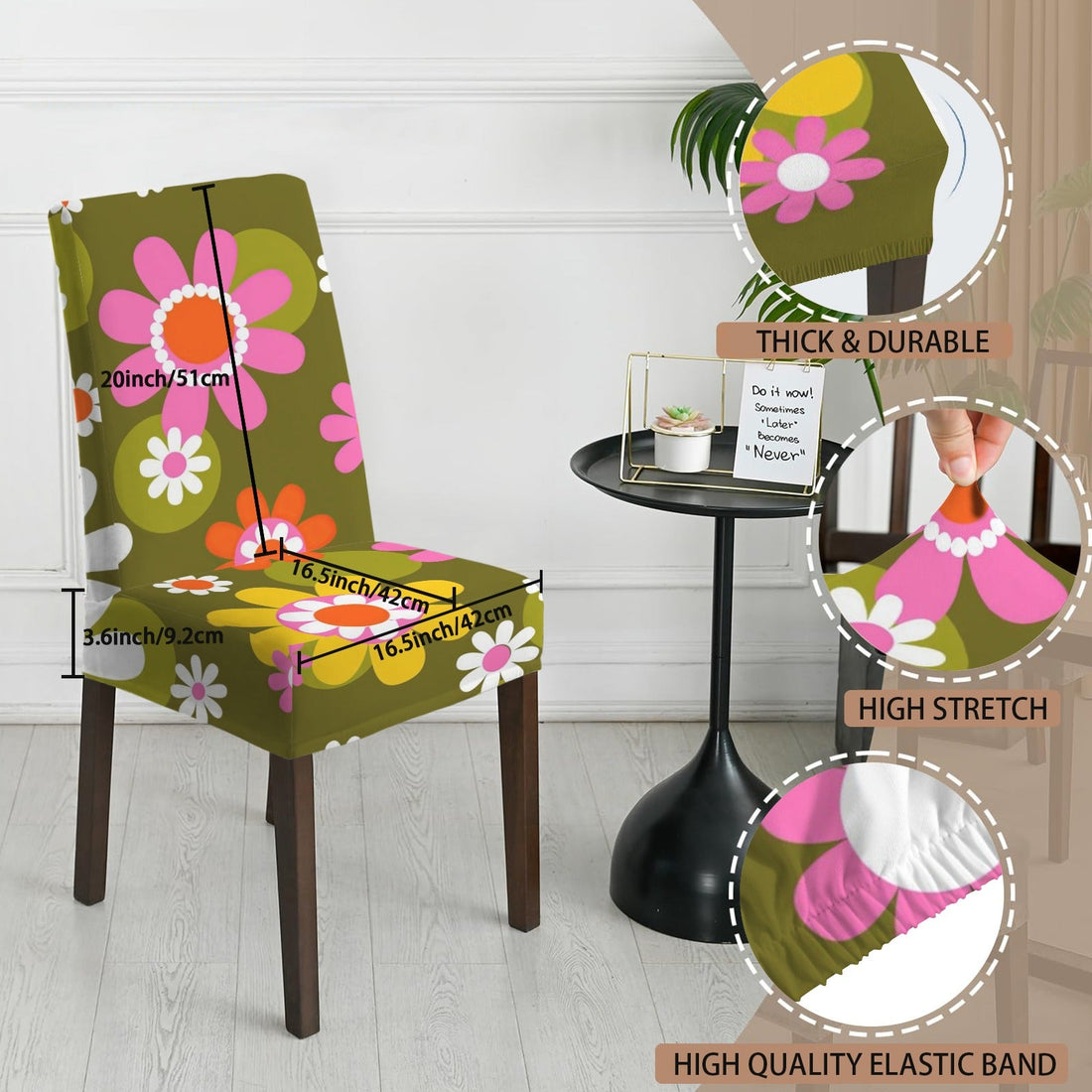 Kate McEnroe New York Groovy Flower Power Dining Chair Slipcover, Retro 70s Floral CoverChair SlipcoversD3321927