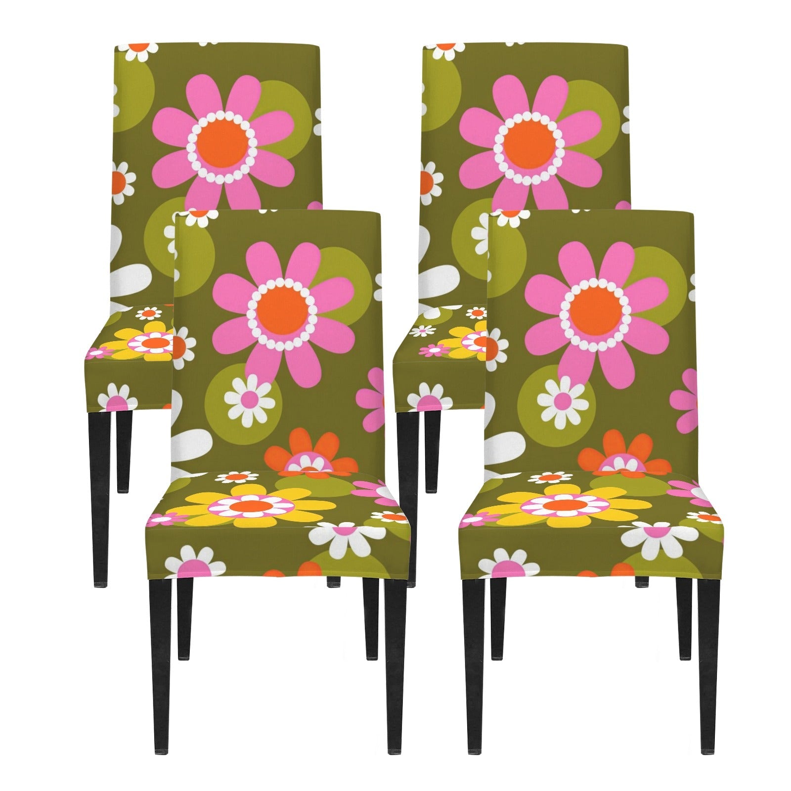 Kate McEnroe New York Groovy Flower Power Dining Chair Slipcover, Retro 70s Floral CoverChair SlipcoversD3321932