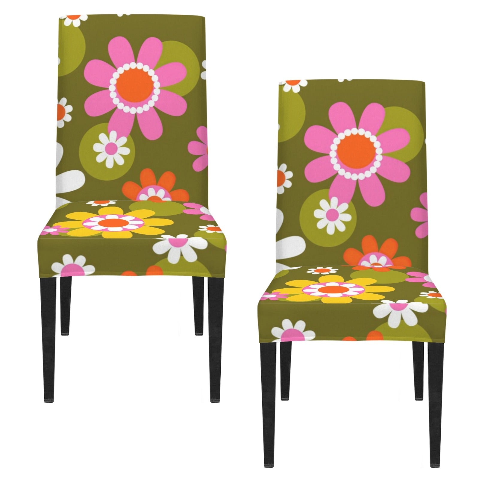 Kate McEnroe New York Groovy Flower Power Dining Chair Slipcover, Retro 70s Floral CoverChair SlipcoversD3321934