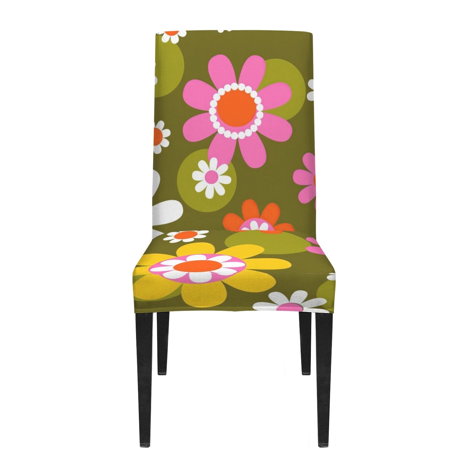 Kate McEnroe New York Groovy Flower Power Dining Chair Slipcover, Retro 70s Floral CoverChair SlipcoversD3321936
