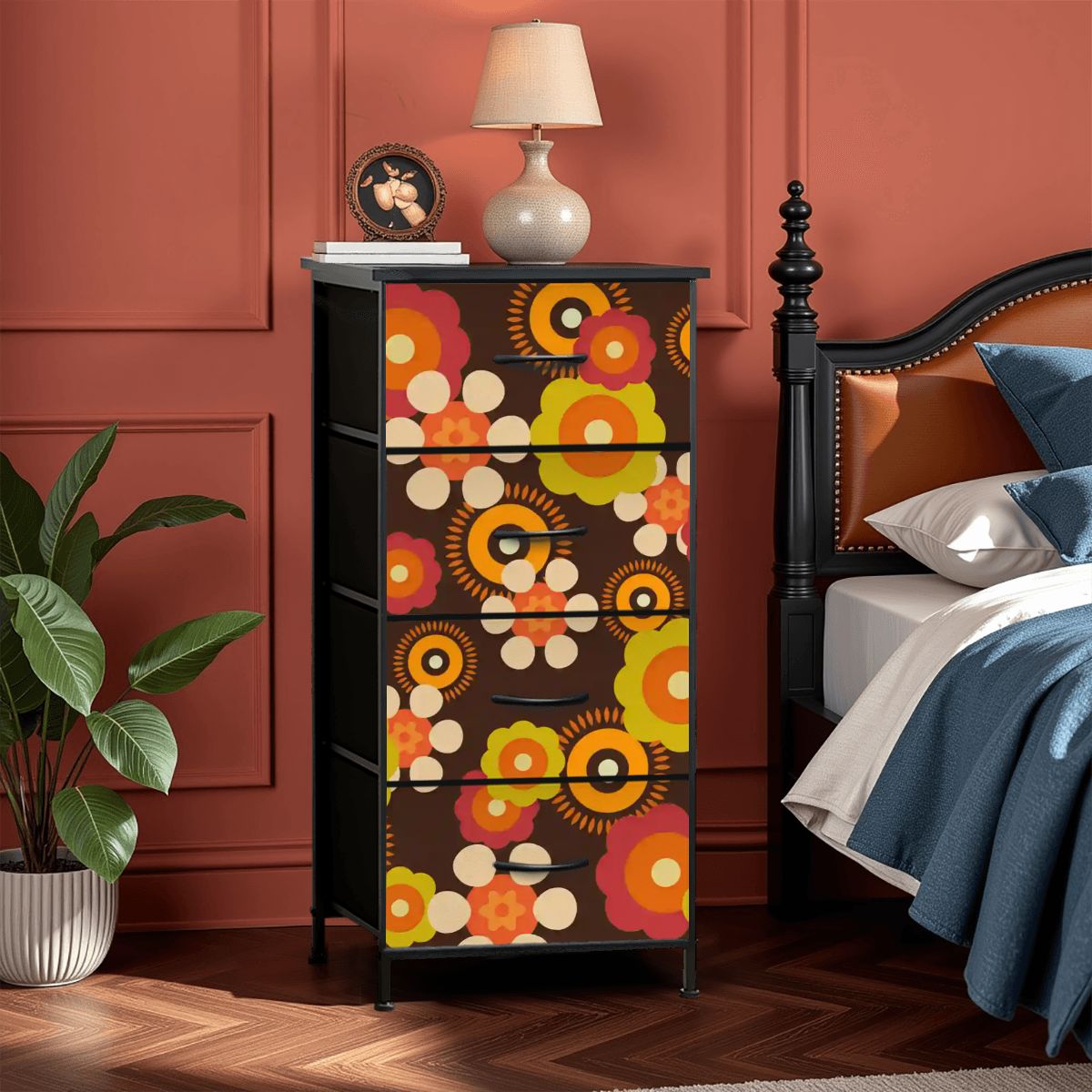 Kate McEnroe New York Groovy Flower Power Dresser, 70s Hippie Floral Chest, Retro Boho Storage Cabinet, Mid Century Modern Funky FurnitureDressersgBtEsXccCA