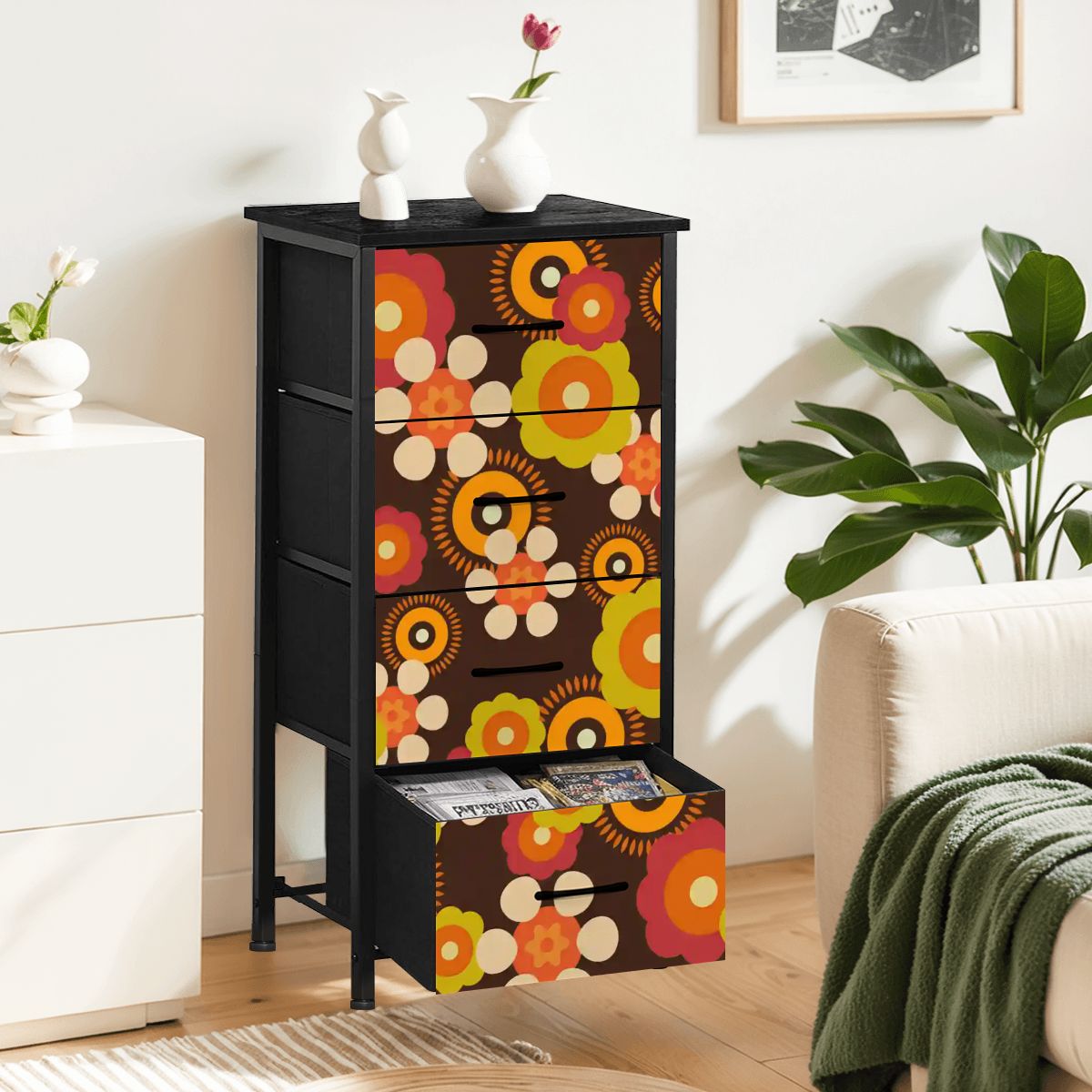 Kate McEnroe New York Groovy Flower Power Dresser, 70s Hippie Floral Chest, Retro Boho Storage Cabinet, Mid Century Modern Funky FurnitureDressersgBtEsXccCA