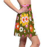 Kate McEnroe New York Groovy Flower Power Hippie Daisies 70s Disco Party Skirt, Retro Pink, Green Mid Century Modern Skater Skirt - 129882223Skirts30934504993767301885