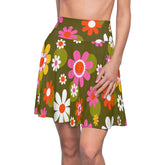 Kate McEnroe New York Groovy Flower Power Hippie Daisies 70s Disco Party Skirt, Retro Pink, Green Mid Century Modern Skater Skirt - 129882223Skirts30934504993767301885