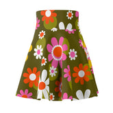 Kate McEnroe New York Groovy Flower Power Hippie Daisies 70s Disco Party Skirt, Retro Pink, Green Mid Century Modern Skater Skirt - 129882223Skirts30934504993767301885