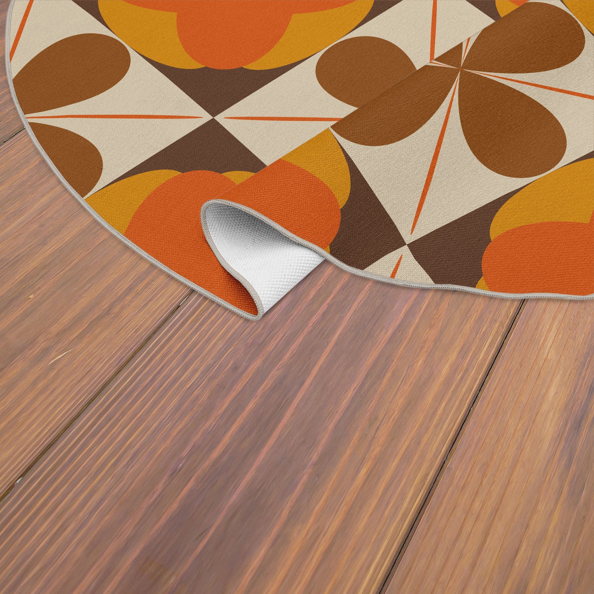 Kate McEnroe New York Groovy Flower Power Mod Rug, Retro 70s Orange Brown Geometric CarpetRugsKM1017 - IDR - 501006 - 98605